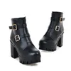 Hot Sale- Luxury White Black Buckle Chunky Heels Motocycle Booties Come With Box