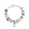 Glamour Princess Crown Bracciale con perline Placcato argento Cofanetto originale per Pandora Bracciale con pendente di perle fai-da-te di alta qualità Regalo di festa