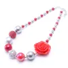 Big Flower Beads Kid Chunky Necklace Silve+Red Color Toddlers Girls Bubblegum Bead Chunky Necklace Children Jewelry