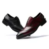 Luxury Classic Genuine Leather Men Wedding Brogue Oxford With Wingtip Lace Up Burgundy Office Party Formal Dress Shoes