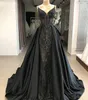 2019 New Arrival Mermaid Long Evening Dress V-neck Gorgeous Lace Long Train Black Formal Arabic Evening Gown robe de soiree Prom Dresses