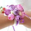 20 Pcs/lot mariée fille demoiselle d'honneur mariage main poignet Corsage ruban réglable Rose Bracelets Floral fête bal couronne de fleurs