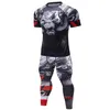 Marka Yeni erkek Eşofman 3D Baskılar Sıkı Cilt Sıkıştırma Spor Takım Elbise Erkekler MMA Rashguard Vücut Geliştirme Üst Fitness Spor Seti