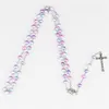 Colar de crucifixo Madonna Rainbow P￩rolas P￩rolas Colar Pingentes Cruzadas Mulheres J￳ias de Moda de Moda e Presente de Sandy