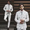 White Black Plaid Wedding Tuxedos Peaked Lapel Slim Fit Double Breasted Groom Wear Formal Party Prom Men Suit Blazer One Piece