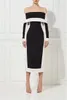 Moda-Tasarım Lüks Kasetli Elbise Kadın, Split ile Boyun BODYCON Elbiseler Moda Kadın Elbise Slash