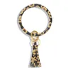 New popular fashion ins designer cute lovely leather flower pattern tassel key ring bangle bracelet for woman