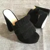 2021 Kobiety Heel-Heeled Slippe z prawidłowym Kwiatem Torba Dust Designer Slide Lato Moda Szeroki Płaski Oryginalny Rozmiar35-41