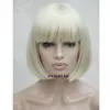 Beauté courte droite # 613 Blonde Bob simulation perruque naturelle de cheveux humains moins cher Swept Bangs pleine perruque synthétique pour les femmes