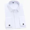 قمصان الرجال الكفة الفرنسية طويلة الأكمام العمل الاجتماعي الأعمال غير الحديد الرسمي الرجال قميص أبيض الصلبة مع أزرار أكمام