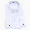 Camisas masculinas francesas com punho manga longa trabalho social negócios não-ferro formal masculino camisa branca sólida com abotoaduras