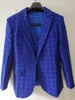Royal Blue lattice Groom Tuxedos Peak Lapel Groomsman Wedding Tuxedos Fashion Men Prom Jacket Blazer 3 Piece Suit(Jacket+Pants+Tie+Vest) 831