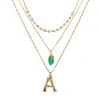26 letters necklace women fashion green natural stone pendant necklace multilayer necklaces