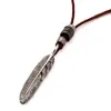 Fashion Mens Leather Choker Necklace Vintage Eagle Feather Pendant Brown Cord adjusted 40-80 cm Punk Rock Micro Men For Gifts