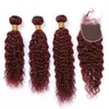 Trames 99J vin rouge vague d'eau paquets de cheveux humains avec fermeture bordeaux rouge humide et ondulé brésilien vierge cheveux tisse avec fermeture en dentelle 4