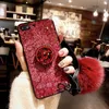 Glitter Sparkle Gold Foil Marble Diamble Holder Cute Fur Ball wisiorek Cienka silikonowa okładka telefon