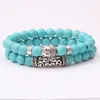 Natuurlijke edelsteen turquoise vulkanische rotsen tijgers oog kralen armband mannen dames dubbellaags Boeddha bedels stapelbare armband sieraden