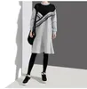 캐주얼 드레스 [] 2022 봄 겨울 둥근 목 긴 소매 블랙 히트 컬러 스트라이프 러프 스티치 느슨한 드레스 여성 패션 조류 JL104