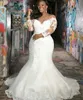 Plus Size African Mermaid Wedding Dresses 2020 New Sweep Train Applique 3 4 Long Sleeve Lace Sheer Bridal Gowns Vestido De Novia W3203