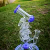 Green Purple Hookahs Unique Bong Double Recycler Bongs Slitted Donut Perc Oil Dab Rigs Sidecar Colored Glass Water Pipes 14mm Female Joint With Bowl