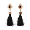 Koreanska Smycken Crystal Stud Örhängen Alloy Crown Black Long Tassel Örhängen för kvinnor Bohemian Brincos från Indien E551