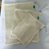 3pcs/Set Reusable Cotton Mesh Grocery Shopping Produce Bags Vegetable Fruit Fresh Bags Hand Totes Home Storage Pouch Drawstring Bag WX9-1173