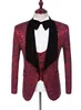 Moda Designe Jacquard Noivo Smoking Padrinhos de Lapela Preta Homens Vestido de Casamento Homem Jaqueta Blazer 3 Peça Terno (Jacket + Pants + Vest + Tie) 59