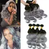 New Arrival # 1B / Grey 100% Virgin Humani Włosy Faliste 7a Brazylijski Body Wave Srebrny Szary Włosy Splot 3 Sztuk / partia Ombre Hair Extensions