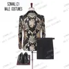 New 2019 Classic Golden Embroidery Men Suits For Groom Tuxedos Costume Homme Groomsmen Mens Wedding Prom Suits Best Man Blazer