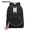 Fashion coréenne Bangtan Boys Lettre sac à dos Love Yourself Yourself Charges Charges Sac de voyage pour adolescents Girls Ribbon Chains Carbag Q1904164124943