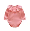Baby kläder barn flickor lotus blad krage rompers spädbarn långärmad artikel pit triangel jumpsuits nyfödda varma bomull oniesy ayp705