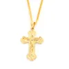 fjxp24k Gold Jesus Cross Pendant Necklace Gold Color Women Men Jewelry Religious Cross Ne