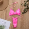 Micro bikini set donna sexy taglio alto perizoma reggiseno halter colore fluorescente costume da bagno donna estate costumi da bagno set lingerie esotica