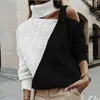 Frauen Neue Designer Kontrast Farbe Pullover Patchwork Gestrickte Häkeln Hohl-out Pullover Tops Mode Straße Weibliche Rollkragenpullover