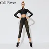 2 Pcs Yoga Set Women Sport Suit Gym Workout Clothes Long Sleeve Fitness Crop Top Scrunch Leggings Female Lace Leopard Sportswear