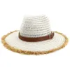 Cappello da Jazz in paglia di carta con tesa larga in pelliccia estiva Unisex da donna Cappello con visiera parasole per esterni Cappello con fibbia per cintura Decor Cappello da cowboy da spiaggia Panama