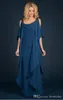 New Champagne Navy Blue Mother of the Bride Dresses Wedding Shiffon بالإضافة إلى حجم الكشكشة المتدفقة طول الأرضية الطول 216 أ