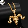 Fashion Personalized New Gold Plated Stainless Steel Vintage Goat Head Skull Pendant Mens Chain Necklace Hip Hop Punk Rapper Jewelry for Men