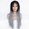 Dark Black Ombre Grey Braid Wig Long Gluelesss Heat Resistant Fiber Synthetic Lace Front Braid Wig brazilian hair Box Braids Wig