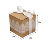 Emballage cadeau 50pcs boîte à bonbons en papier Kraft boîtes d'emballage en dentelle blanche avec ruban fournitures de fête de mariage enfants anniversaire Decor1