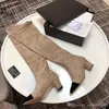 2019 New winter bare boots, thicker-heeled designer knee boots, luxury boots, winter women's stretch boot, jackal leather boot