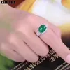 Zhhiry Real Natural Green Chalcedony Ring Genuine Solid 925 Sterling Silver per donna Big Jade Gemstone Rings Fine Jewelry J190612
