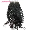 Glamorous Brazilian Hair Closure 1Pcs Deep Wave Curly Human Hair Lace Closure Hand Tied Free Part Peruvian Malaysian Indian 4x4 Lace Closure