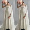 Spring 2020 Elegant Mermaid Wedding Dress with Cape Lace Off The Shoulder Neckline Sweep Train Ivory Fishtail Wedding Gowns