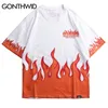 Gonthwid Hip Hop Fire Flame Printed T Shirts Streetwear 2019 Summer Men Casual Short Sleeve Tshirts Male Fashion Cotton Top Tees Y19072201