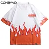 Gonthwid 힙합 화재 불꽃 인쇄 T 셔츠 Streetwear 2019 여름 남성 캐주얼 짧은 소매 Tshirts 남성 패션 코튼 상단 티셔츠 Y19072201