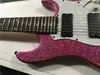 Real Ebony Fingerboard Brighte Pink Body 7 Stränger Elektrisk gitarr med mahogny Body, kan anpassas