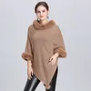 New Autumn Winter Women's Knitted Ponchos Faux Fur Collar Pullovers Cape Sweater Poncho C4934