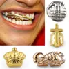New Fashion Gold Denti Brace Hip Hop Denti singoli Grillz Crown Cross Gun Bocca dentale Fang Grills Tooth Cap Cosplay Party Rapper Jewelry