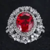 Inlagd full zirkon bröllopsringar för kvinnor mode Big Red Crystal Princess Rings Bankettparty Bride Jewelry Bague6611587